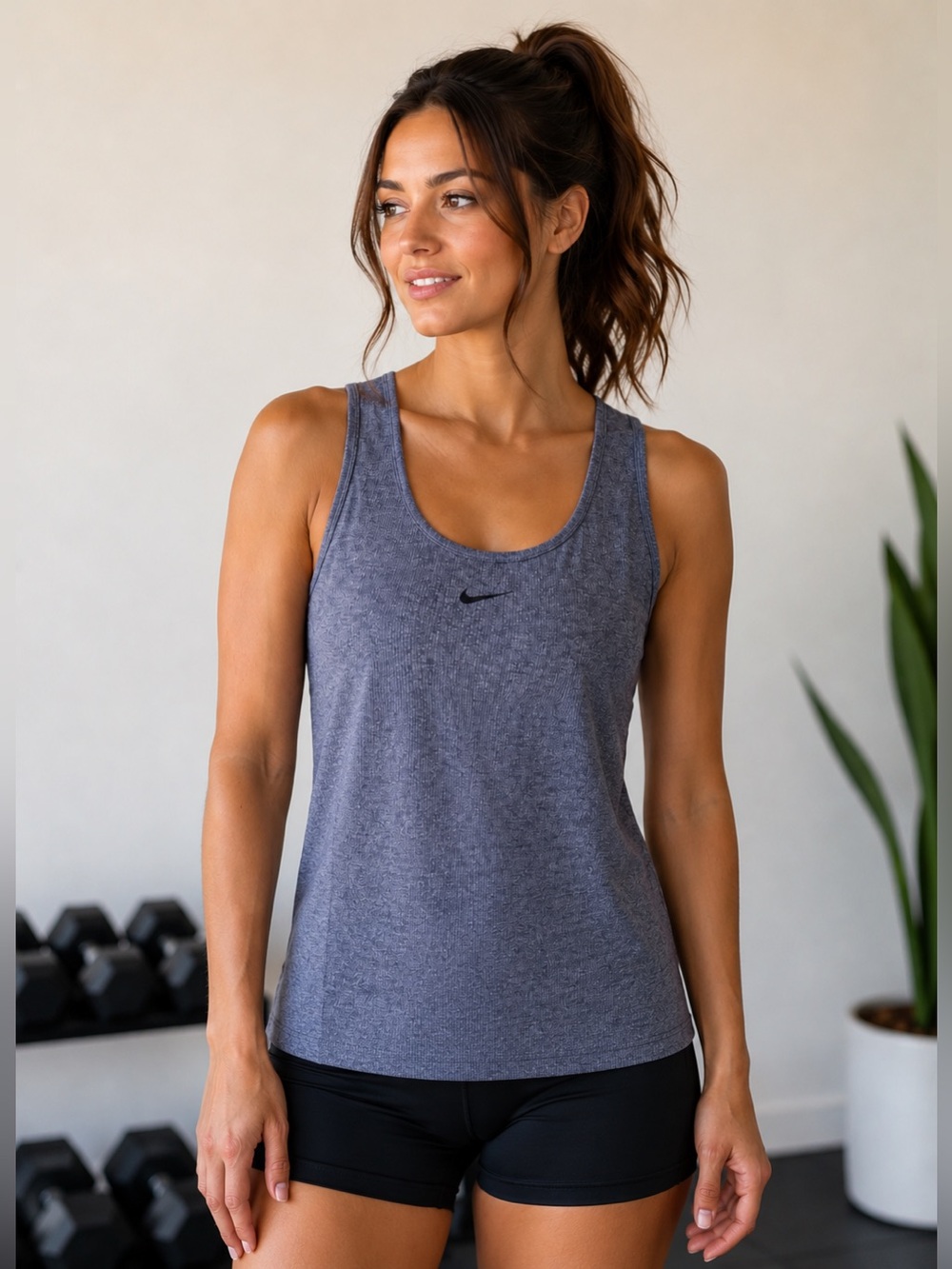 Nike DRI-FIT Charcoal Ribbed Workout Tank Top Women's Small Criss-Cross Back